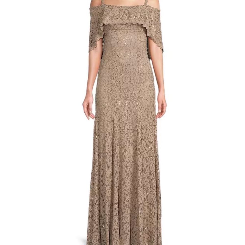 R&M Richards Tan Lace Maxi Dress